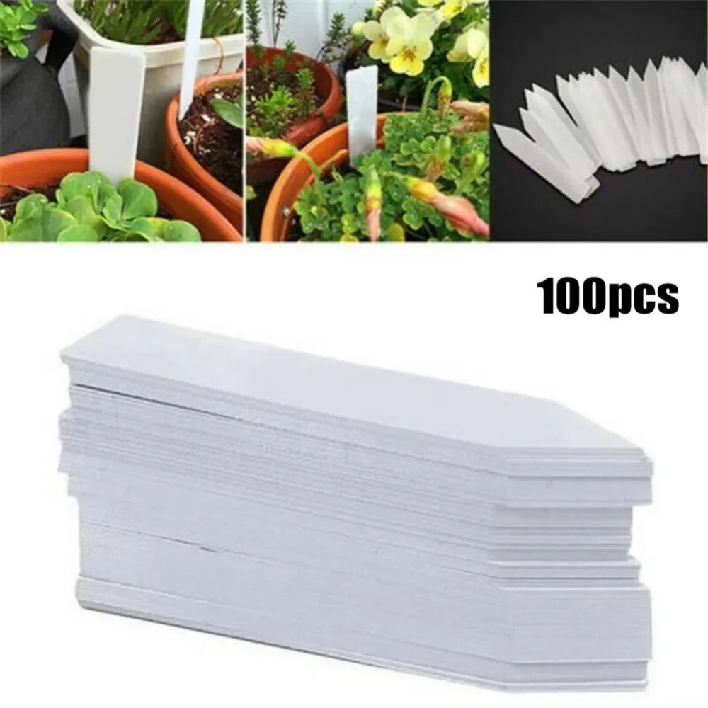 Plant Label Tags - ป้ายติดต้นไม้ 100 ชิ้น อุปกรณ์เสริมสำหรับต้นไม้ ป้ายพลาสติกสำหรับกระถางดอกไม้ ป้ายระบุชื่อสำหรับสถานรับฝากต้นไม้