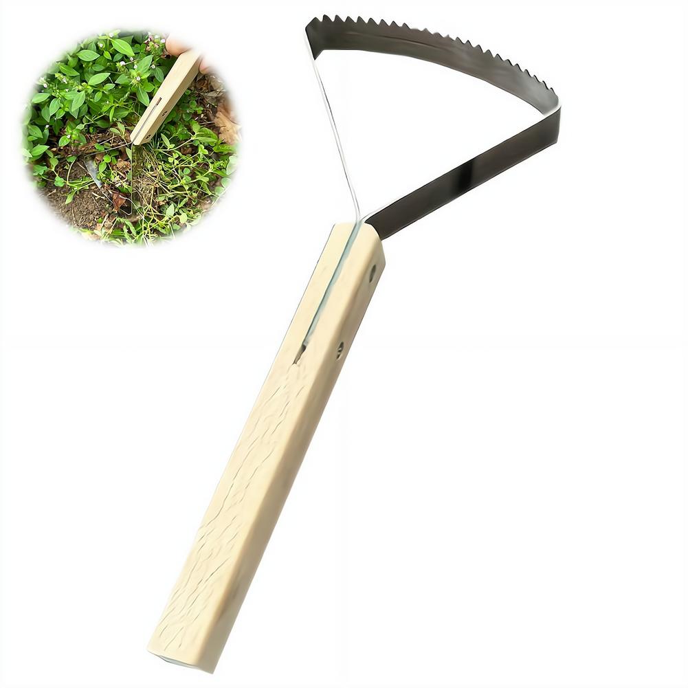 Gardening Hand Tools Yard - เครื่องมือขูดหญ้าแบบใช้มือ ที่ขูดหญ้ารูปสามเหลี่ยม อุปกรณ์กำจัดวัชพืช เครื่องมือทำสวนพร้อมด้ามไม้ สำหรับสวนในบ้าน