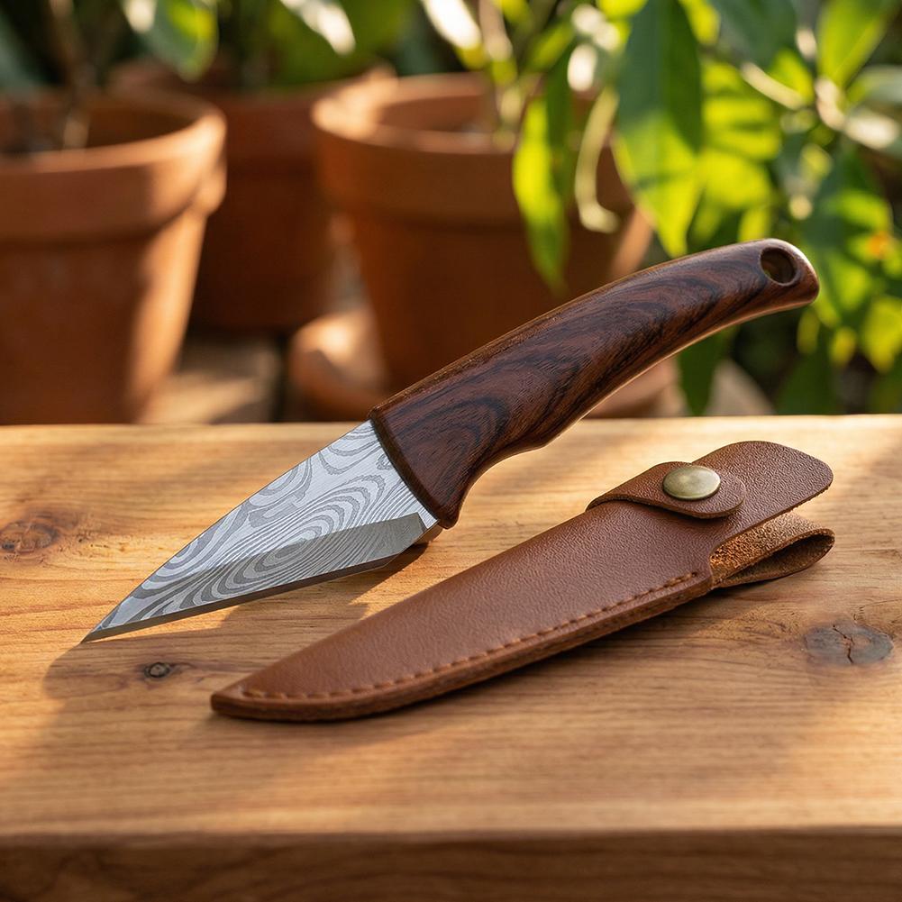 Bonsai Tool Set - มีดต่อกิ่งก้านไม้ด้ามไม้พร้อมปลอกหนัง เหมาะสำหรับการต่อกิ่งในสวน/การแกะบรรจุภัณฑ์ ฯลฯ ด้ามจับไม้เนื้อแข็งสำหรับเครื่องมือทำสวน