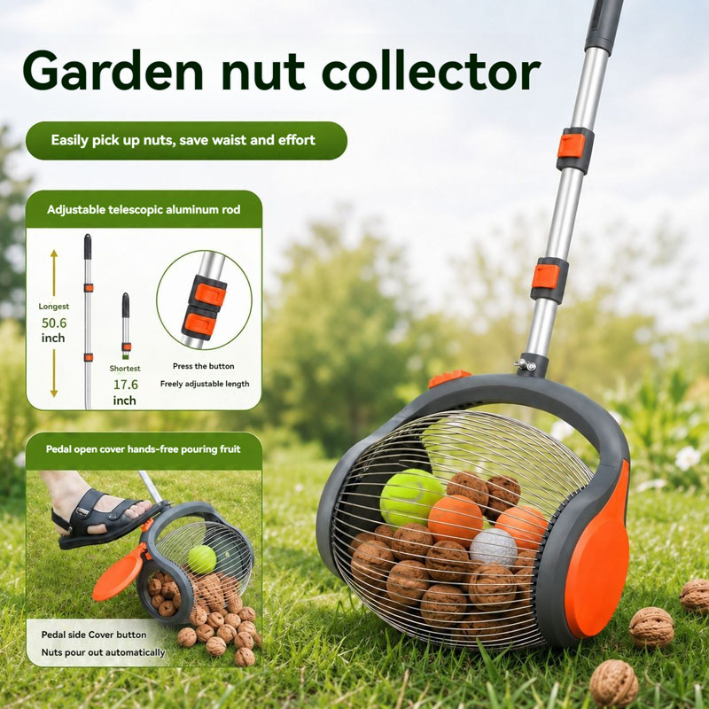 Gardening Hand Tools Yard - เครื่องเก็บเกี่ยวเมล็ดไม้ผลแบบล้อเลื่อน น้ำหนักเบา ขนาด 50.6 นิ้ว สำหรับเก็บเมล็ดไม้ผล