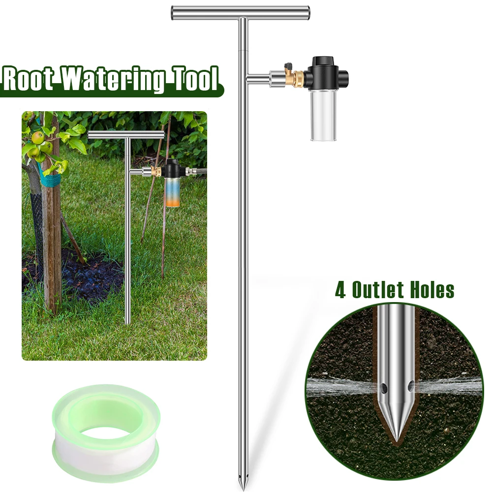 Root Watering Spike - เครื่องมือรดน้ำต้นไม้ ทำจากสแตนเลส พร้อมหัวรดน้ำ 4 รู ช่วยประหยัดน้ำ