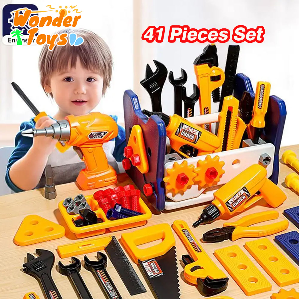 Gardening Tools Girls - ชุดเครื่องมือซ่อมแซมเด็ก 41 ชิ้น พร้อมสว่านไฟฟ้า ชุดกล่องเครื่องมือ ไขควง