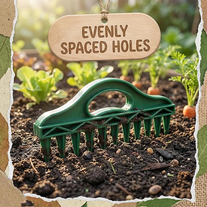 Gardening Tools Hand - เครื่องมือปลูกเมล็ดพันธุ์ 12 รู สำหรับแปลงปลูกยกสูงและกระถาง - เครื่องมือปลูกแบบมีระยะห่างตายตัว