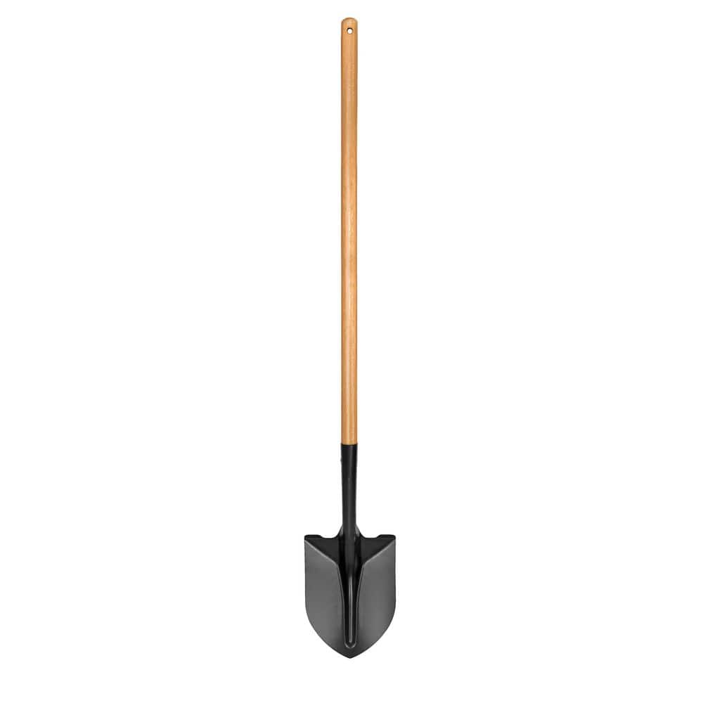 Gardening Hand Tools Yard - พลั่วขุดดินเหล็กกล้าคาร์บอนสำหรับงานหนัก ด้ามจับไม้เนื้อแข็งยาว 43 นิ้ว ใบมีดเคลือบแข็งแรง ซี่โครงเสริมความแข็งแรง
