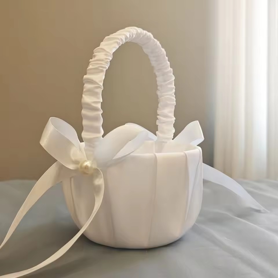 ตะกร้าดอกไม้ผ้าซาตินสีขาวสำหรั - Gardening Tools Girls บทวิจารณ์และราคา